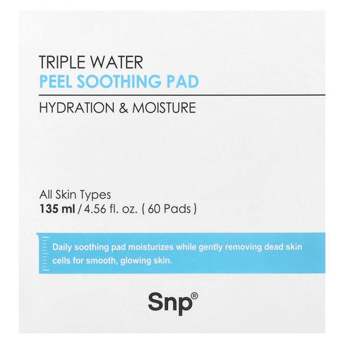 SNP, Triple Water, пилинг-диски с успокаивающим эффектом, 60 шт., 135 мл (4,56 жидк. унции)