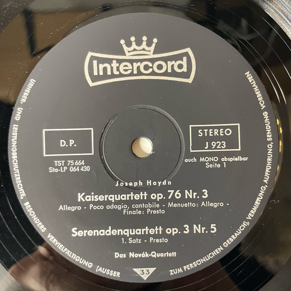 Винтажная виниловая пластинка LP Joseph Haydn Йозеф Гайдн, Das Novak Quartett, Kaiserquartett Op. 76 Nr. 3 9 (Германия 1976)