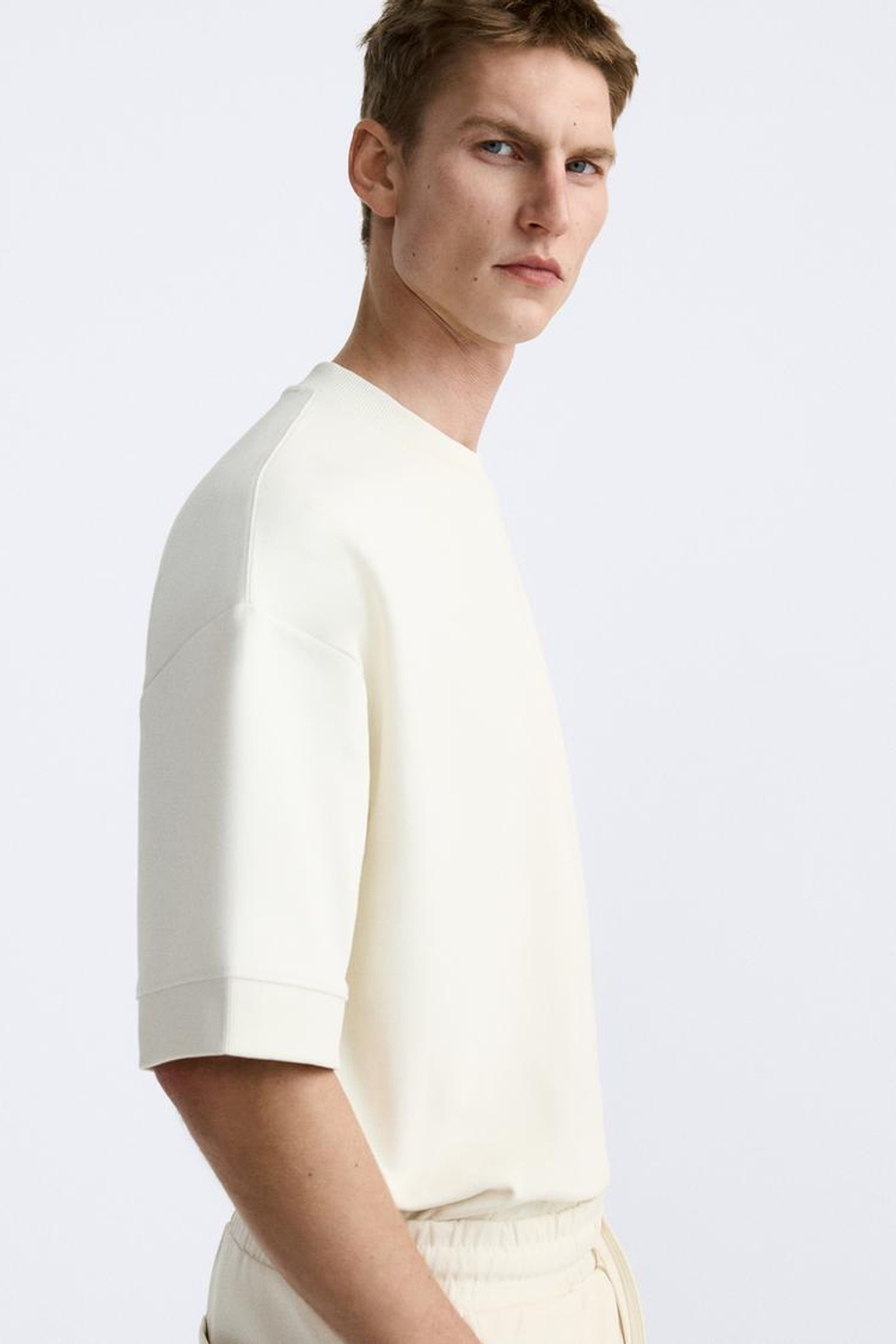 ZARA ТОЛСТОВКА ИЗ ПЛОТНОЙ ТКАНИ, ЖЕЛТОВАТО-БЕЛЫЙ