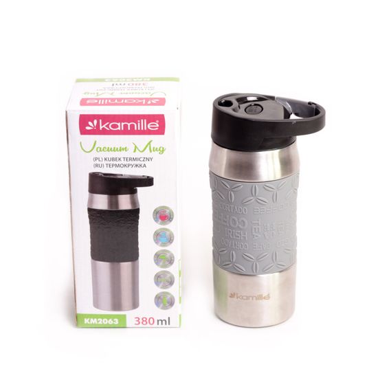 Термокружка 380 мл. из нержавеющей стали Kamille KM 2063 с карабином