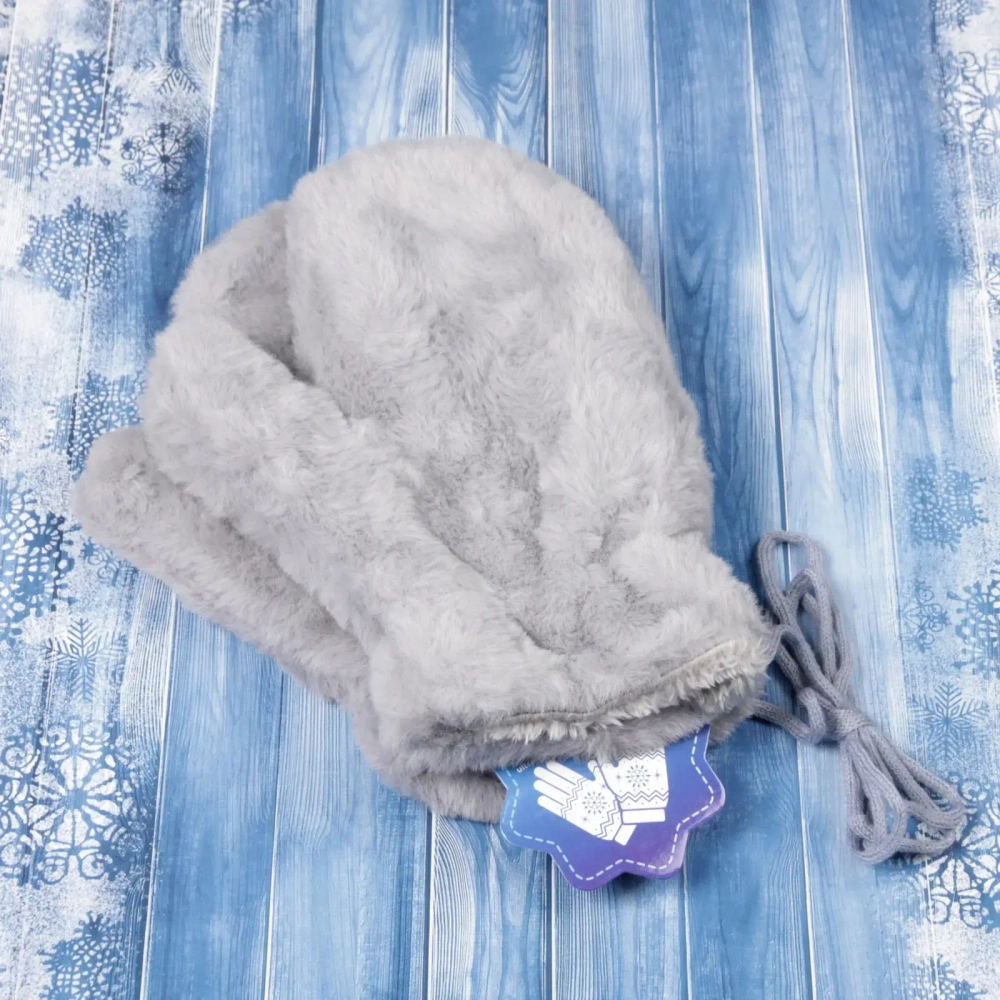 Варежки женские с мягким ворсом «Zima», цвет серый, эластичный манжет 6см, на шнурке, цвет серый агат, 12,5*26см, ( пакет с подвесом)