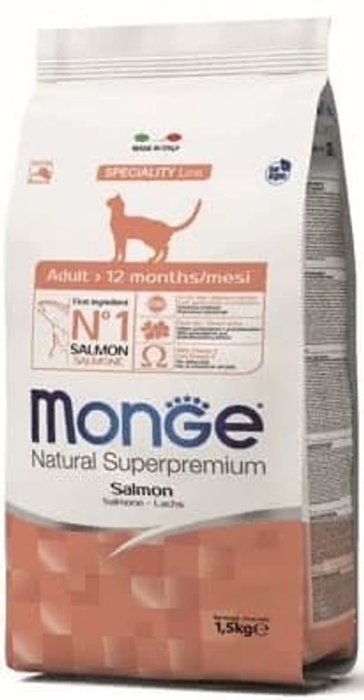 Сухой корм Monge Cat Speciality Line Monoprotein Adult взрослых кошек с лососем, Пакет 10 кг Сухой корм Monge Cat Speciality Line Monoprotein Adult взрослых кошек с лососем, Пакет 10 кг
