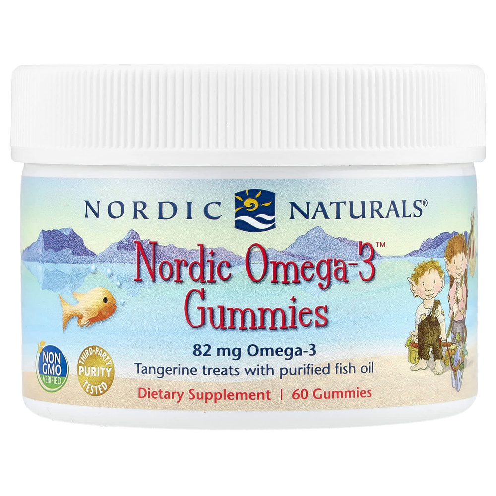 Nordic Naturals, Жевательные конфеты Nordic Omega-3 со вкусом мандарина, 82 мг, 60 жевательных конфет