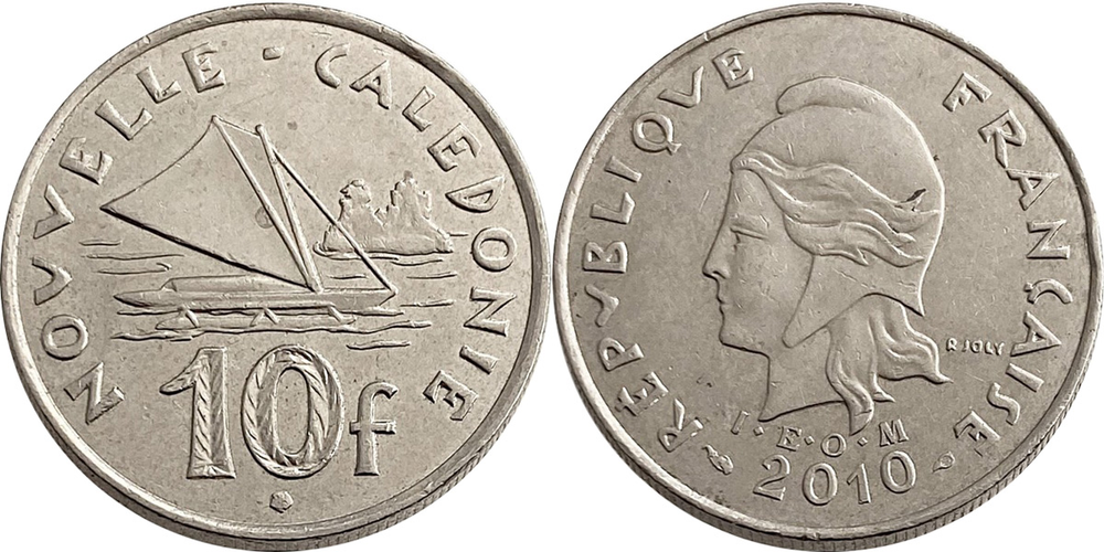 Новая Каледония 10 франков, 2006 - 2019 Марианна XF