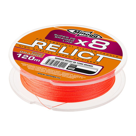 Шнур Minoga RELICT ORANGE Х8, 120 m., d 0,18 mm., test 7,84 kg.