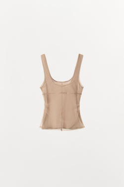 ZARA ТОП ИЗ ПОЛУПРОЗРАЧНОЙ ТКАНИ С ДЕКОРАТИВНОЙ СТРОЧКОЙ, ТЕЛЕСНО-РОЗОВЫЙ