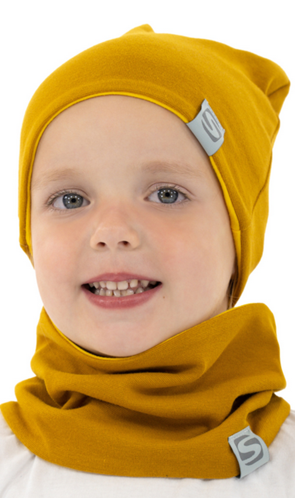 Комплект Шапка/снуд двусторонний р.50 коричневый/лимонный ( Smail)