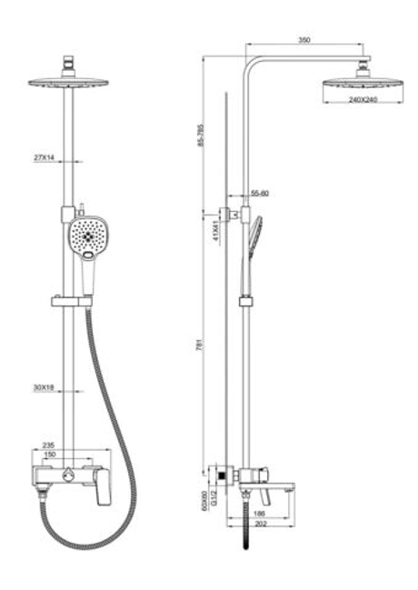 Душевая система с тропическим душем, излив переключатель на лейку BRUNNENBERG 501
