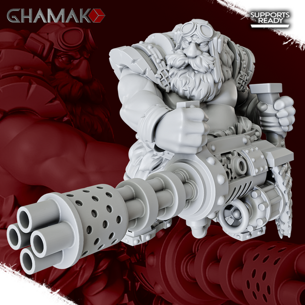 Grand Alliance Order Kharadron Overlords Dwarf Дварф пулемётчик миниатюра для dnd, днд, pathfinder, фентези, Настольная игра, НРИ, Варгейм, РПГ