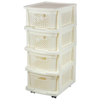 Комод Plast Team STOCKHOLM с корзинами на колесиках четырехсекционный 37х30х73см молочный туман