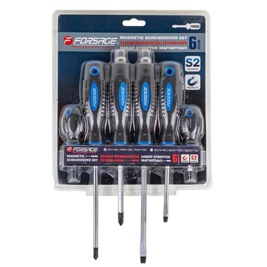 Набор отверток магнитных 6пр.(SL:5.5х40,6.5х100мм, PH:1х40,2х150мм, силовые: SL6.5х150, РН2х100мм)в блистере Forsage F-7006B