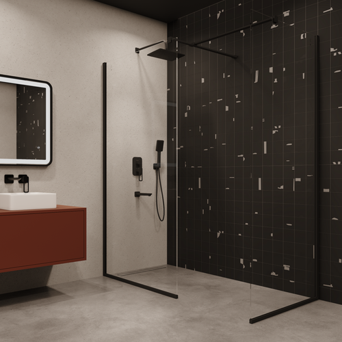 Душевая система встроенная с изливом Iddis Slide, черный матовый