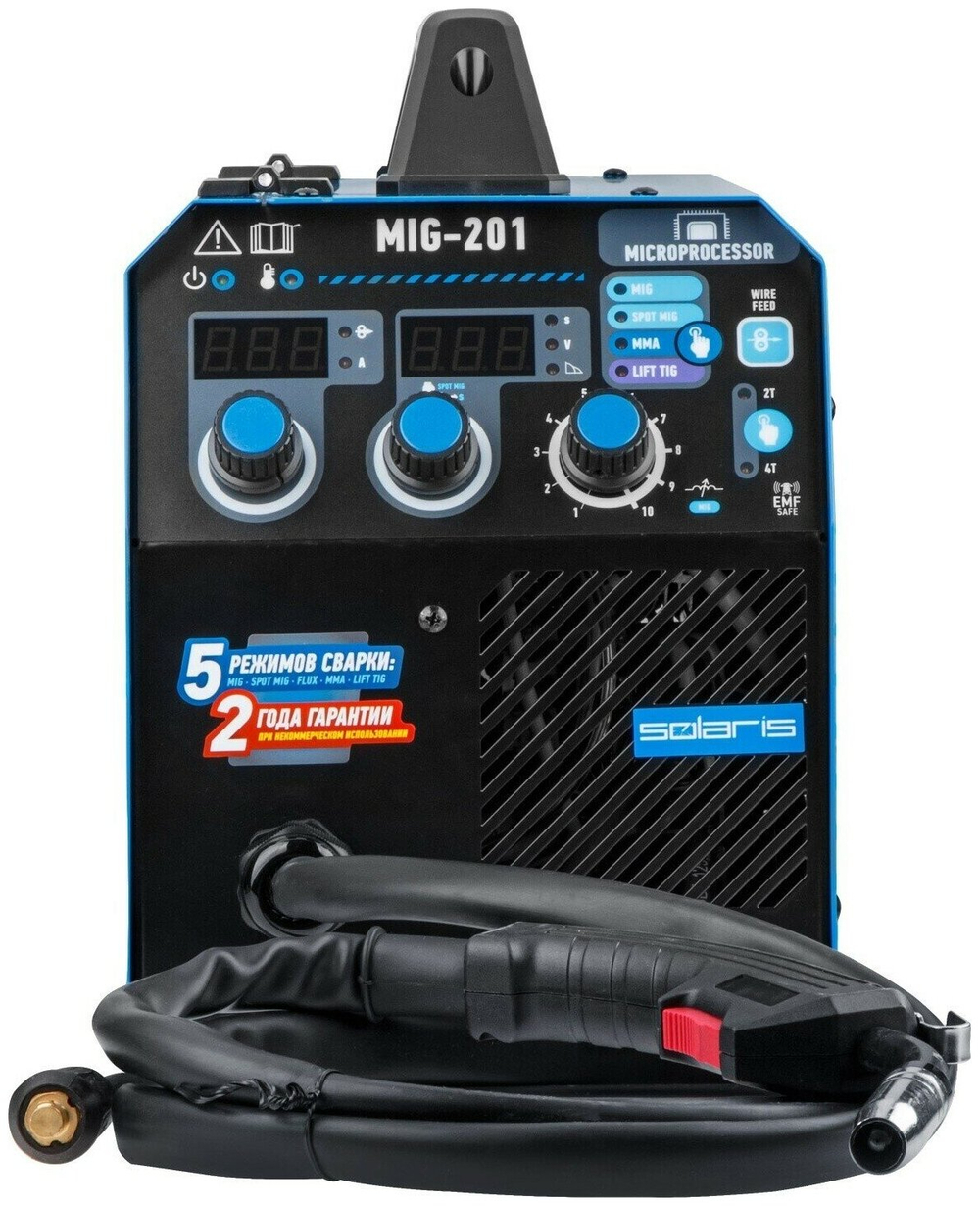 Полуавтомат сварочный SOLARIS MIG-201 230В; MIG/SPOT/FLUX/MMA/TIG (MIG-201)