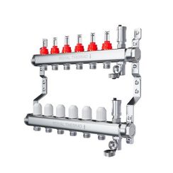 Коллектор Royal Thermo нерж. в сборе с расходомерами 1 ВР-3/4 НР с автомат. воздухоотвод-ми 3 вых.