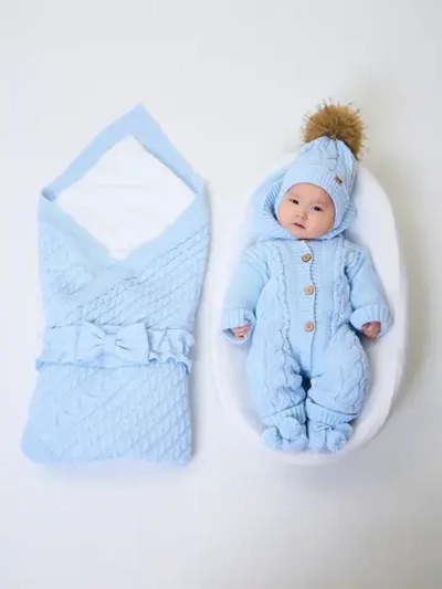 Вязаный конверт на выписку для новорожденного теплый