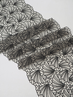 Вышивка на сетке телесная с черным ширина 22 см ОТРЕЗЫ