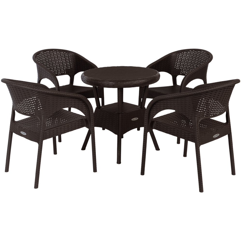 Набор садовой мебели RATTAN стол круглый + 4 кресла, Цвет: Коричневый.