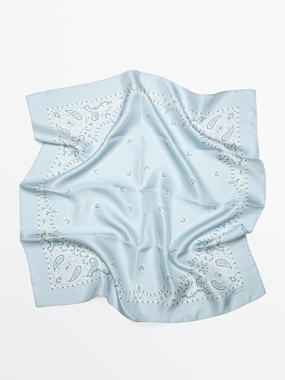 Massimo Dutti Бандана из 100% шелка с принтом пейсли, небесно-голубой