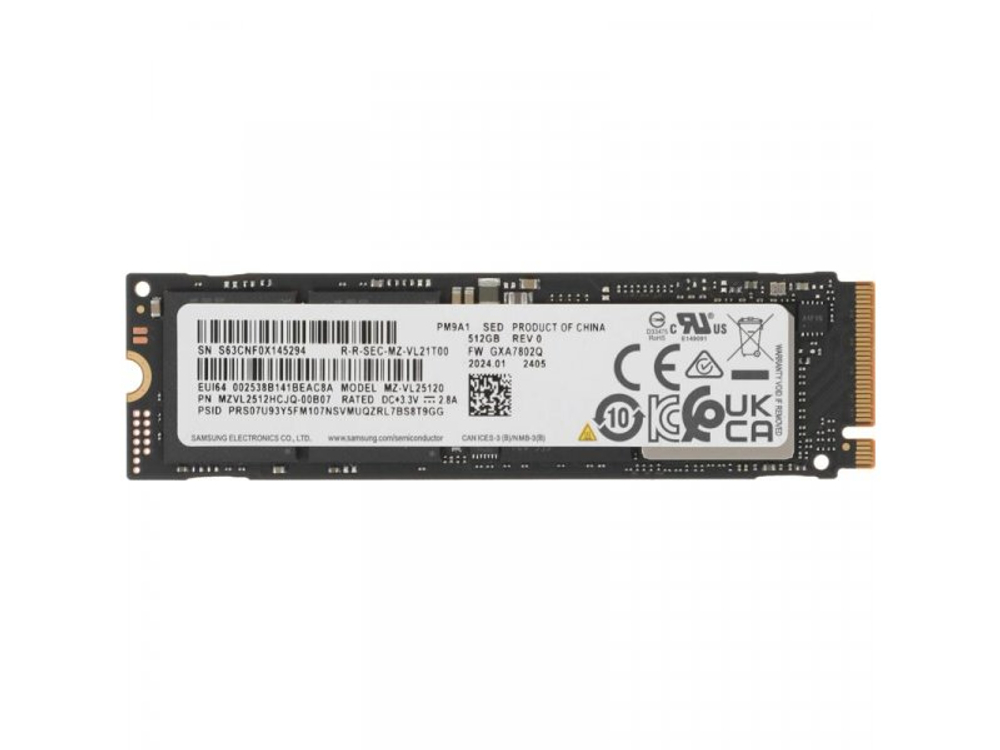SSD накопитель Samsung PM9A1 512ГБ, M.2 2280, PCIe 4.0 x4, NVMe [MZVL2512HCJQ-00B07]