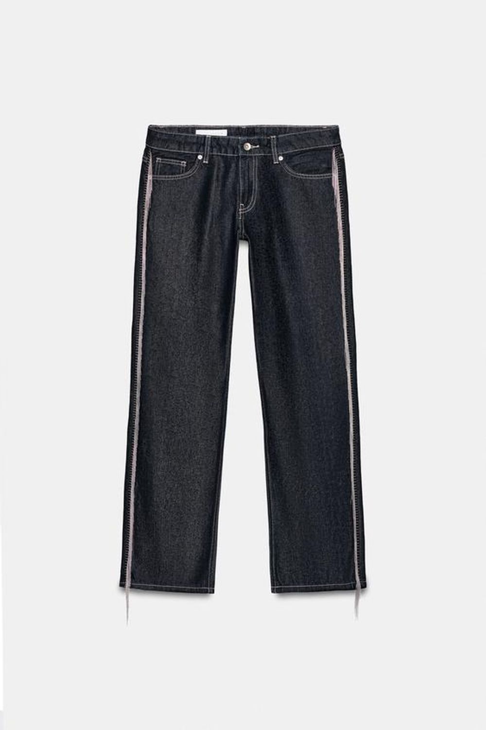 ZARA ДЖИНСЫ TRF STRAIGHT С НИЗКОЙ ПОСАДКОЙ И БАХРОМОЙ, ТЕМНЫЙ ИНДИГО