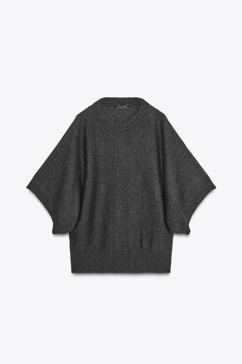 ZARA ТРИКОТАЖНЫЙ ДЖЕМПЕР С ШИРОКИМИ РУКАВАМИ, СЕРЫЙ