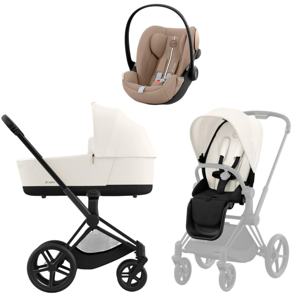Коляска Cybex Priam IV Matt Black complete и автокресло Cloud G i-Size Almond Beige Plus 3 в 1 Off White