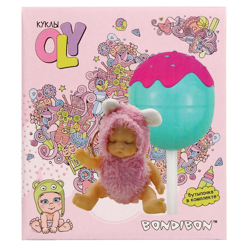 Куколка OLY спящая , в меховом костюмчике в леденце. Девочка 8см, арт.3357-1 (Bondibon)