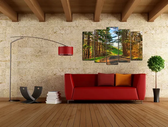 Модульная картина "Дорога в лесу"