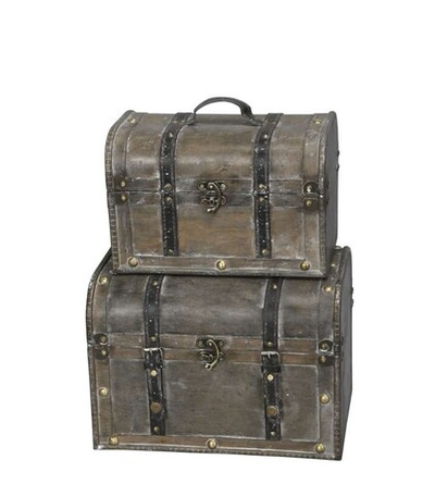 Набор из 2-х декоративных сундуков серо-коричневые 30x19x20см/35x23,5x25см+4,5/5см ручка Дерево