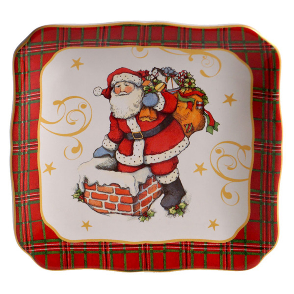 Тарелка десертная квадратная Certified Int. Винтажный Санта На трубе 15см