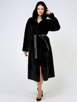 Дубленка зимняя шуба натуральная с капюшоном длинная