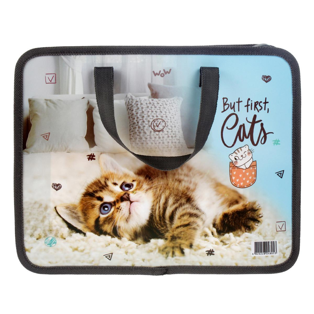 Папка А4 "Котенок 2" пластик, с ручками, ширина 8см