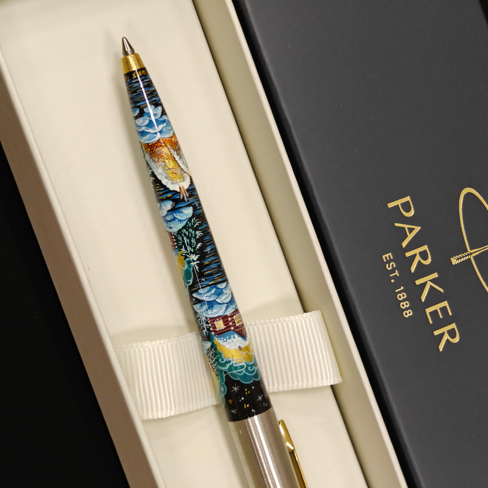 Ручка "Русская деревня. Зима" с ручной росписью Палех