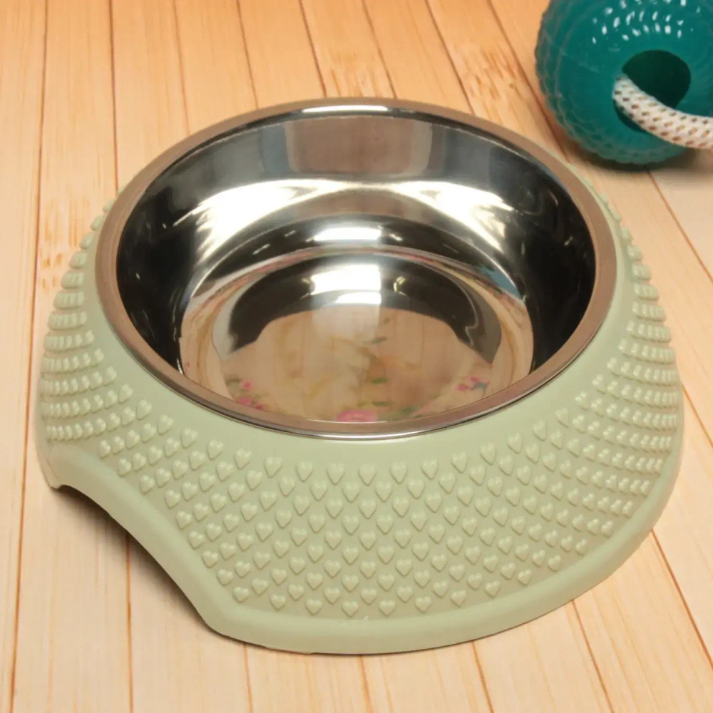 Миска металлическая «Колор-Сердце» 250мл 18,8*6см на пластиковой подставке, цвет зеленый