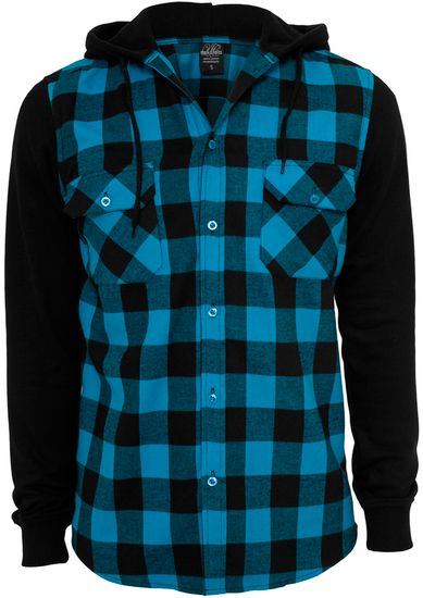Рубашка URBAN CLASSICS Hooded Checked Flanell Sweat Sleeve Shirt (Разноцветный (Black/Turquoise/Blac