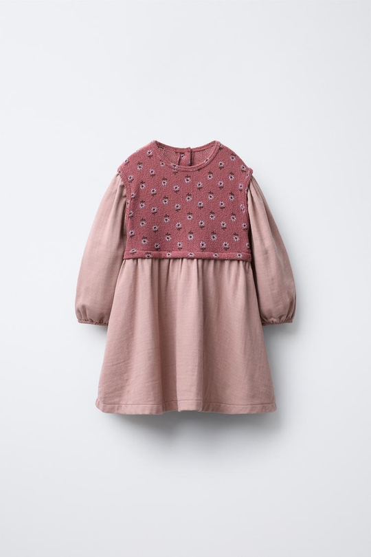 ZARA КОМБИНИРОВАННОЕ ПЛАТЬЕ С ПРИНТОМ, РОЗОВАТЫЙ