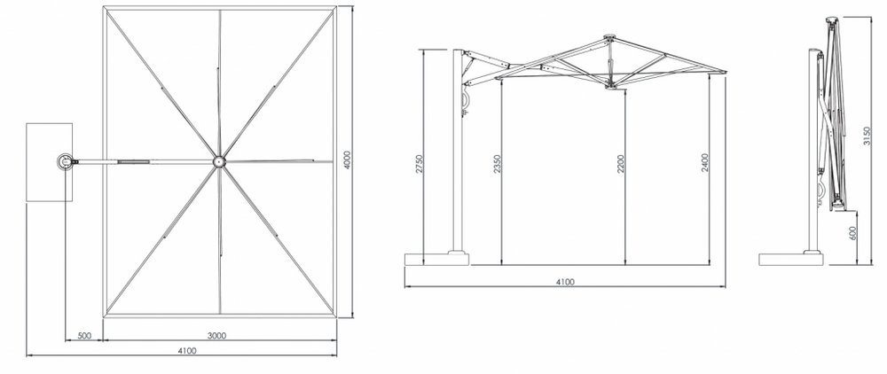 Зонт профессиональный 3х4 м Scolaro Astro Titanium, титан, черный