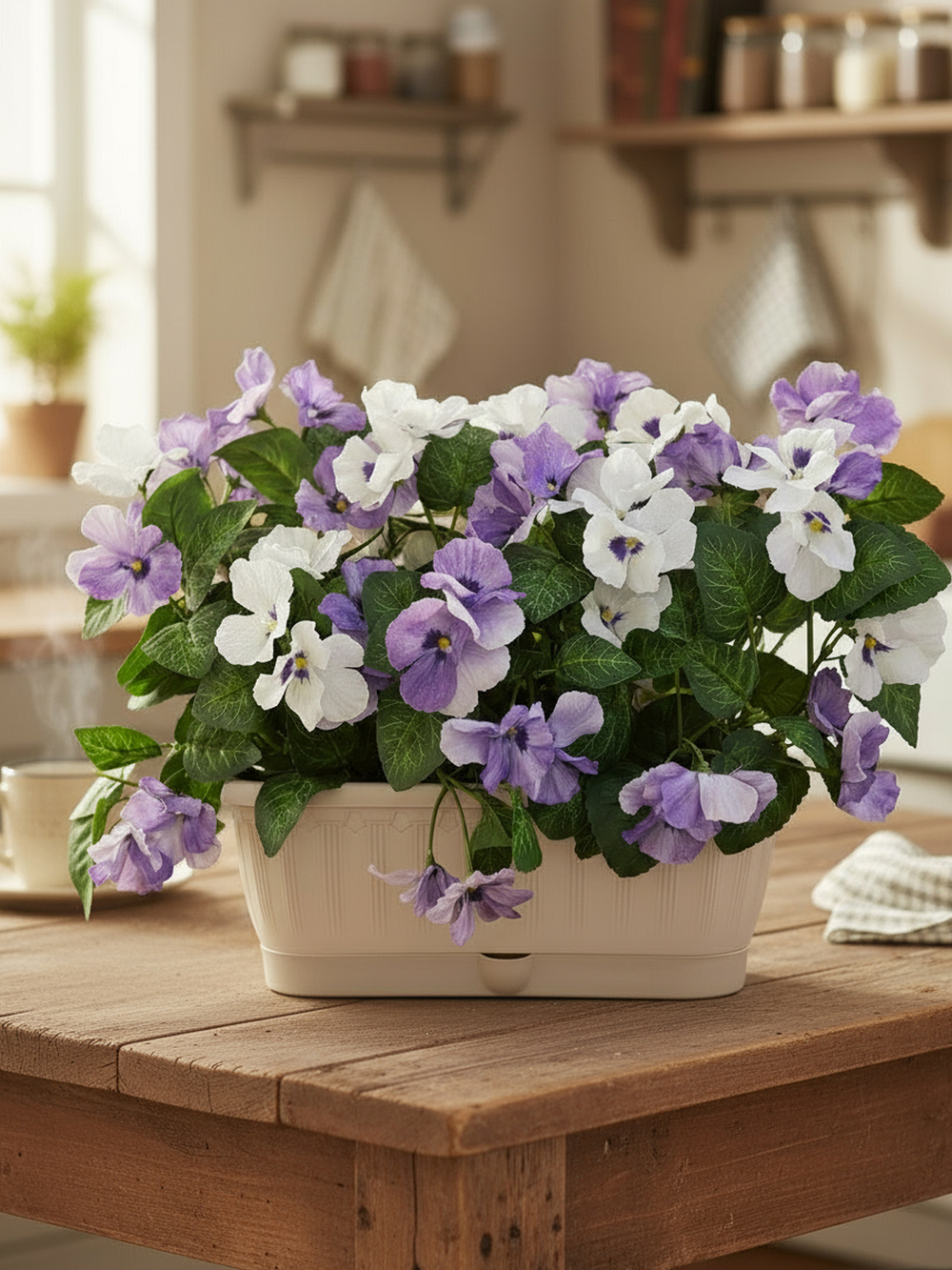 Искусственные цветы Виола в балконном ящике