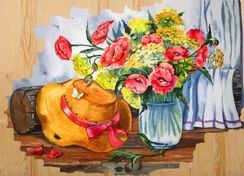 Соломенная шляпка- картина по номерам на дереве, DER007