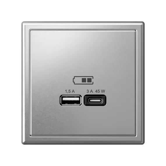 Розетка USB ArtGallery тип A+C 45Вт QC PD высокоскор. ЗУ механизм алюм. SE GAL000329