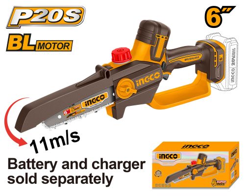 Цепная аккумуляторная мини пила 20В, BL 150мм без АКБ и ЗУ INGCO CGSLI2066 INDUSTRIAL