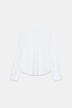 ZARA РУБАШКА ИЗ ПОПЛИНА С БУСИНАМИ, БЕЛЫЙ