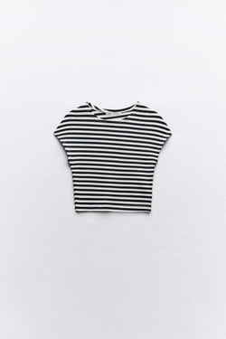 ZARA УКОРОЧЕННЫЙ ТОП ИЗ ХЛОПКА И МОДАЛА, ПОЛОСКИ