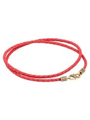 Гайтан кожаный красный 3 мм с замком из бронзы с символом триглав