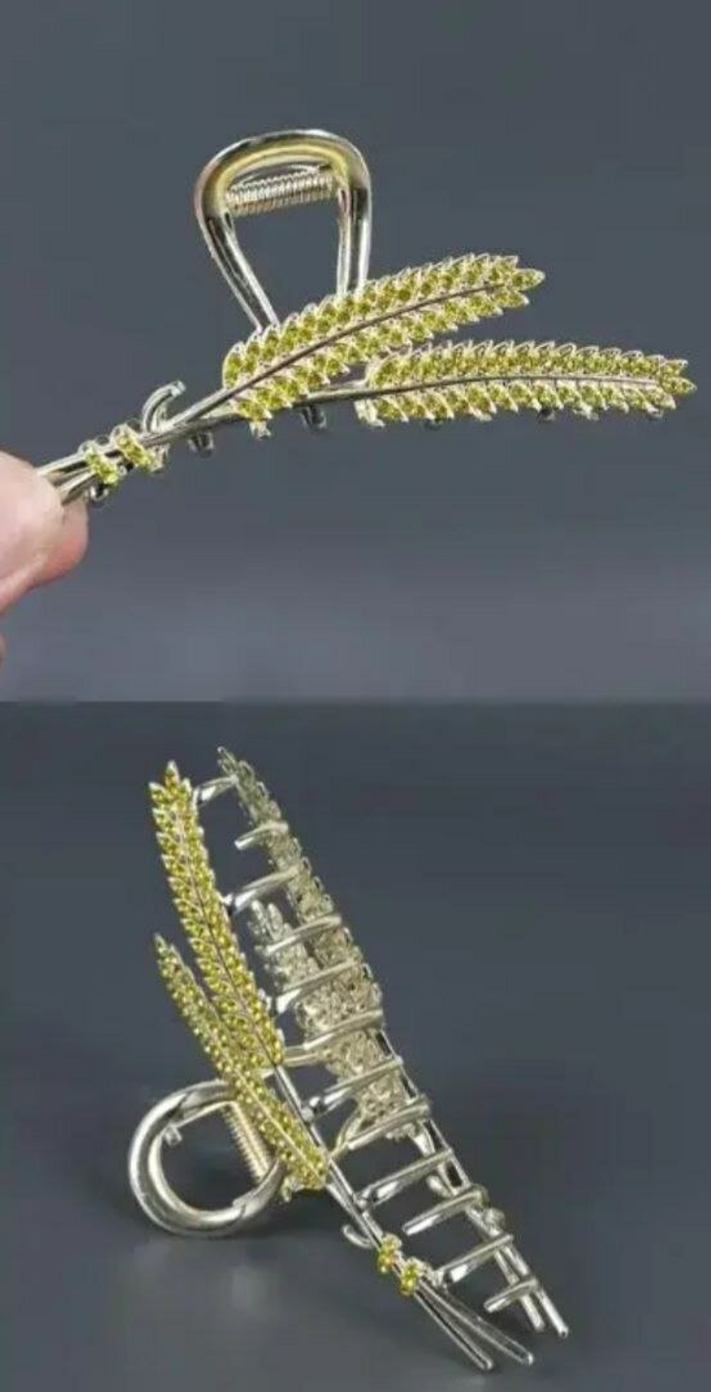 Заколка-краб для волос Колос Цвет золото с желтыми камнями.