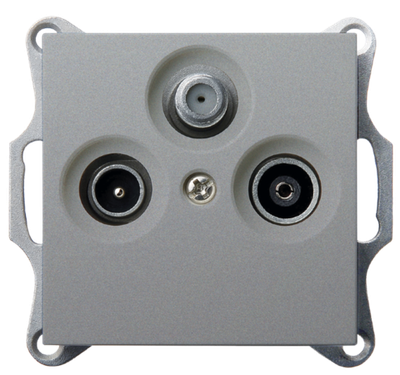 Розетка TV+FM+SAT Φ9.5mm проходная с накладкой, цвет Алюминий