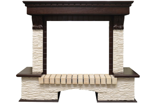 Каминокомплект Pierre Luxe угловой - Темный дуб / Сланец бежевый с очагом Emerald 28