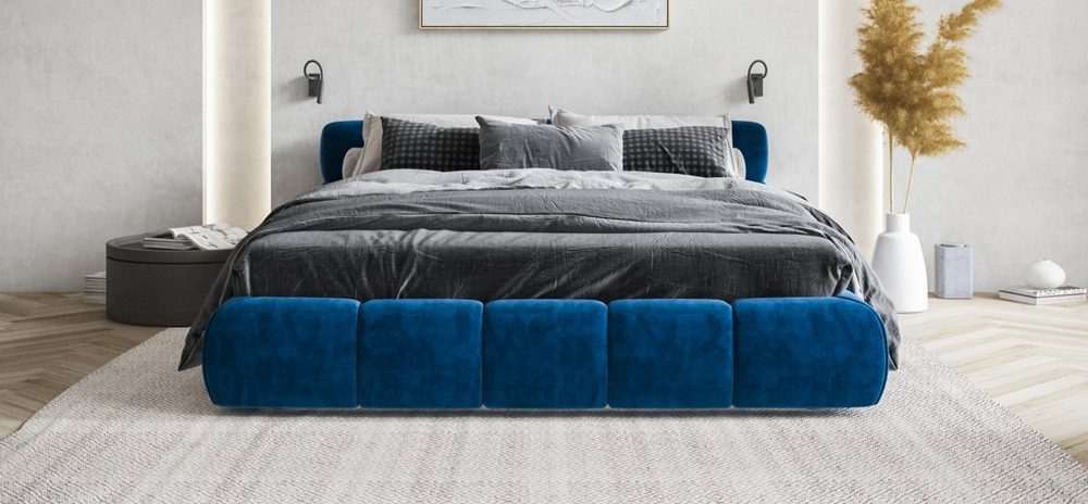 Босс Дрим Кровать+ПМ 180 Велюр Монолит синяя