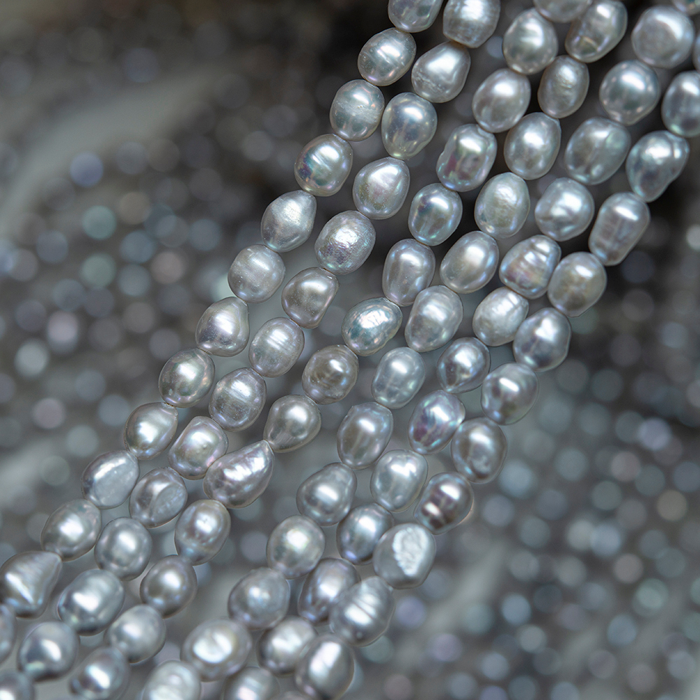 Жемчуг культивированный фриформ, серый, 7*8-9мм