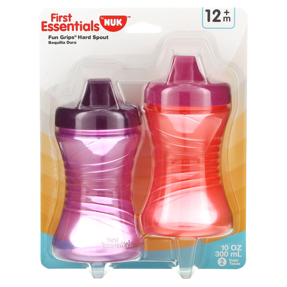 NUK, First Essentials, жесткий носик Fun Grips, для детей от 12 месяцев, розовый / фиолетовый, 2 шт. В упаковке, 300 мл (10 унций)